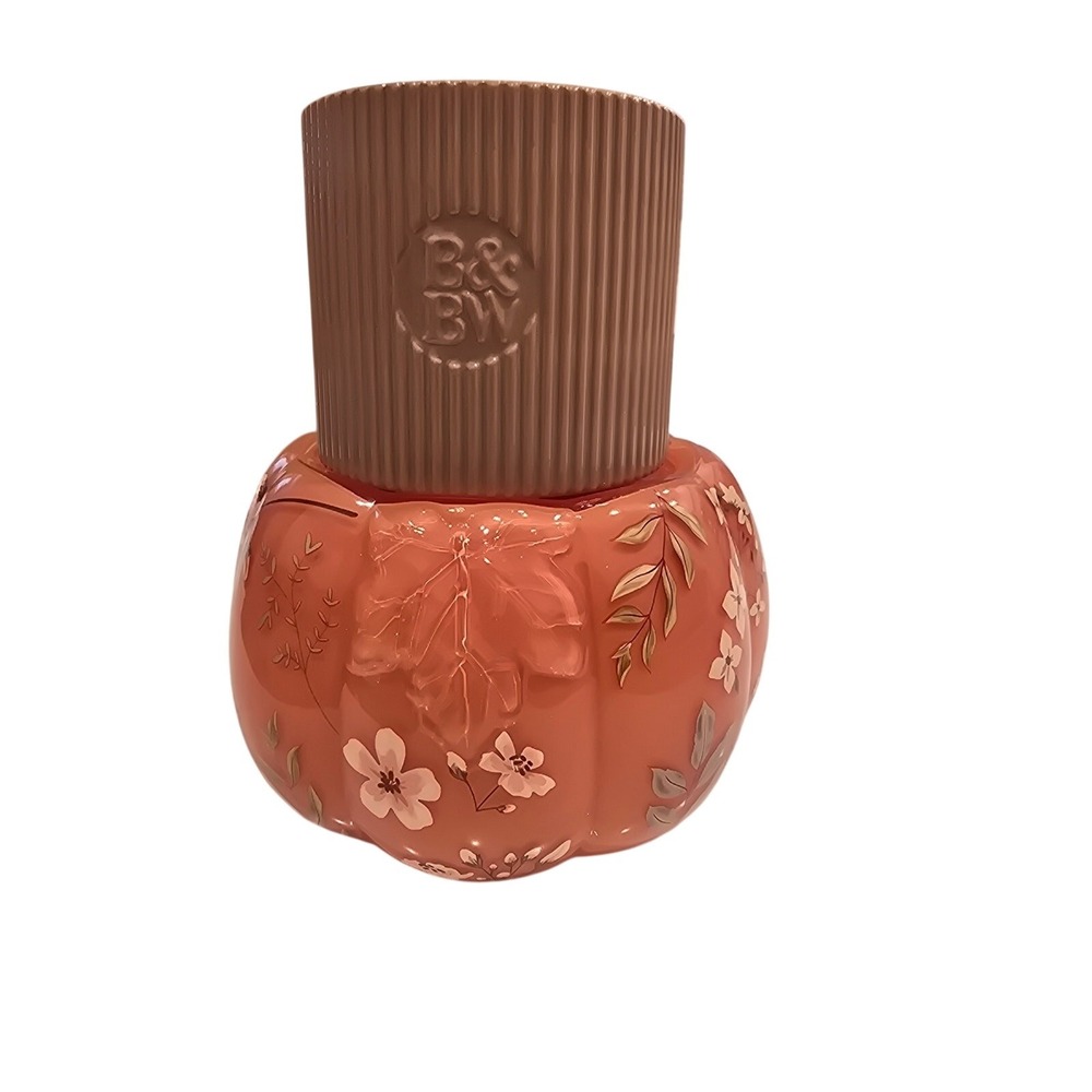 Bath & Body Works 2025 Glass Floral Pumpkin 3-Wick Candle Holder NWT Fall - Picture 1 of 4